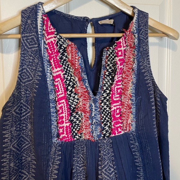 Anthropologie Akron + Kin boho embroidered bib sleeveless dress sz 8 - Picture 2 of 10